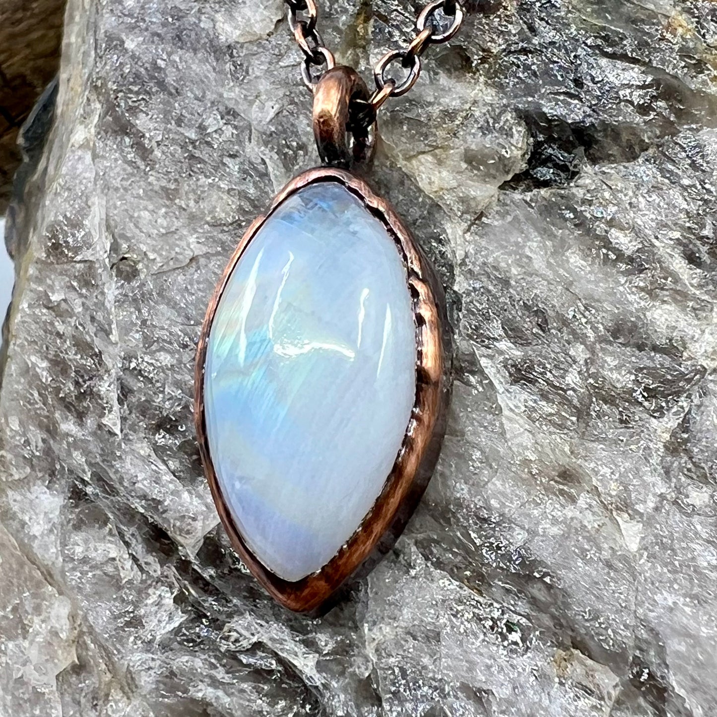 Rainbow Moonstone Necklace - Copper Electroformed