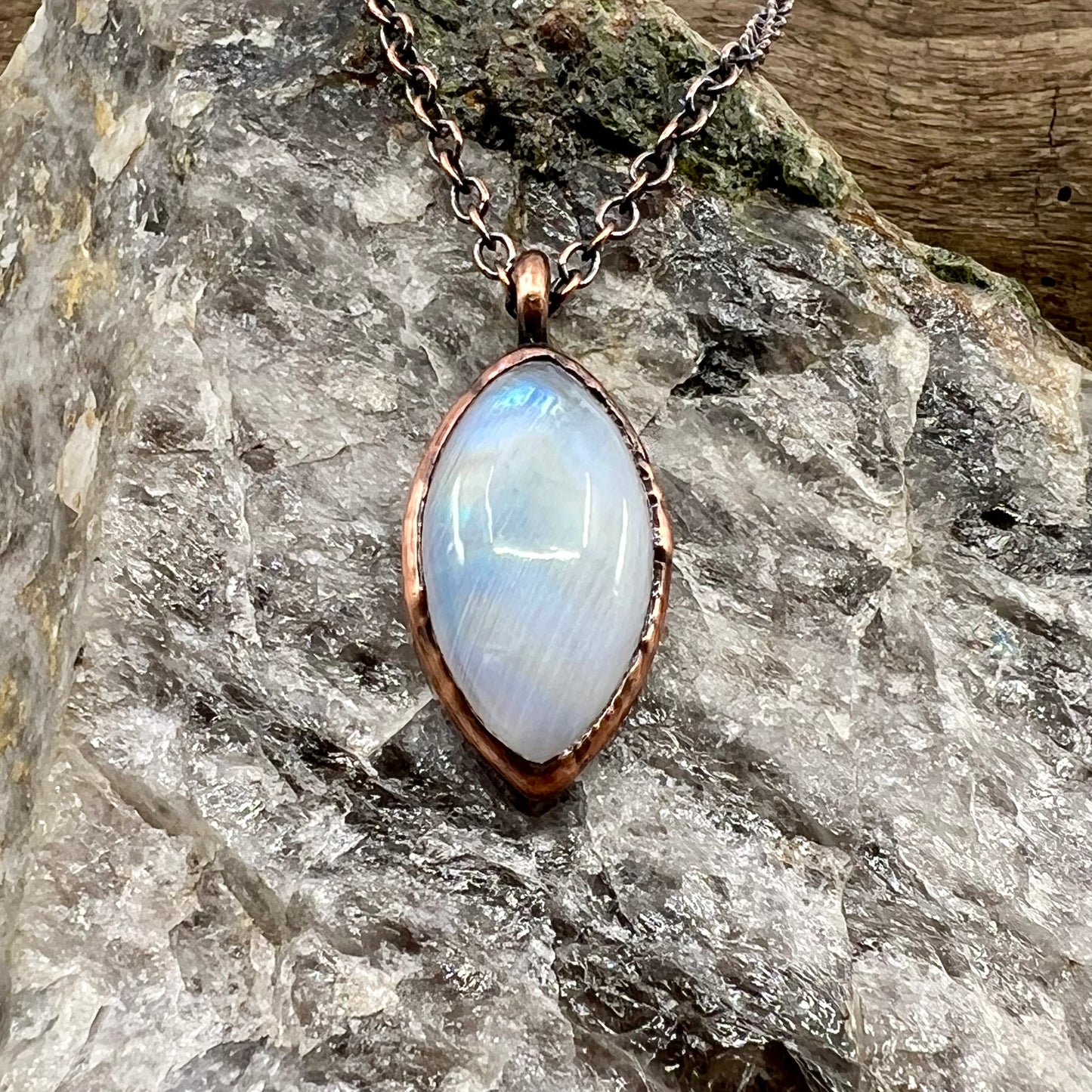 Rainbow Moonstone Necklace - Copper Electroformed