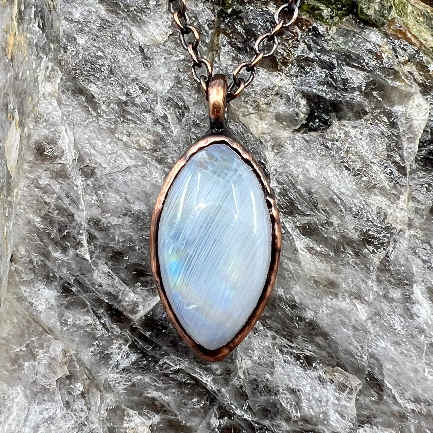 Rainbow Moonstone Necklace - Copper Electroformed