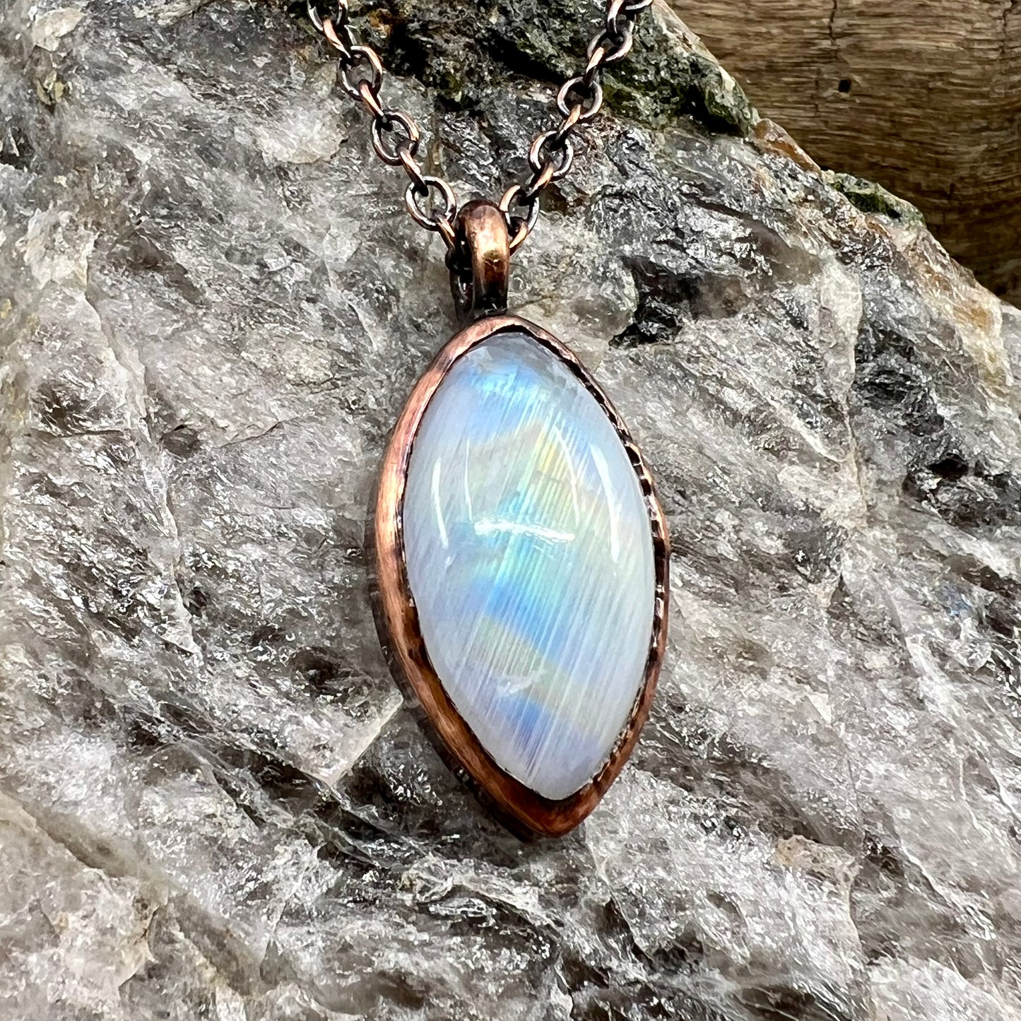 Rainbow Moonstone Necklace - Copper Electroformed