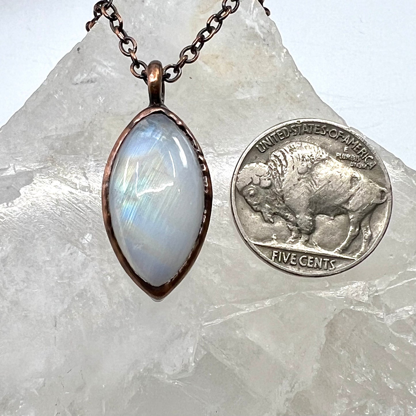 Rainbow Moonstone Necklace - Copper Electroformed