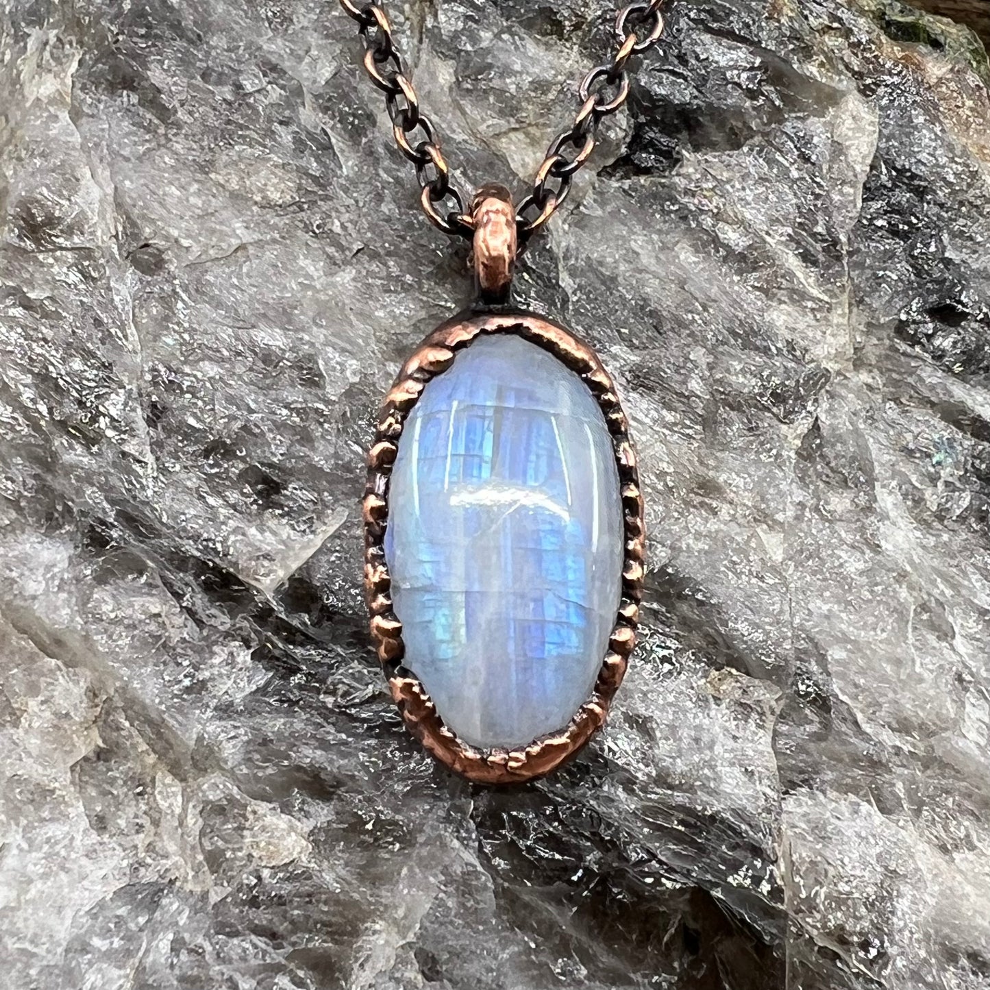 Rainbow Moonstone Necklace - Copper Electroformed