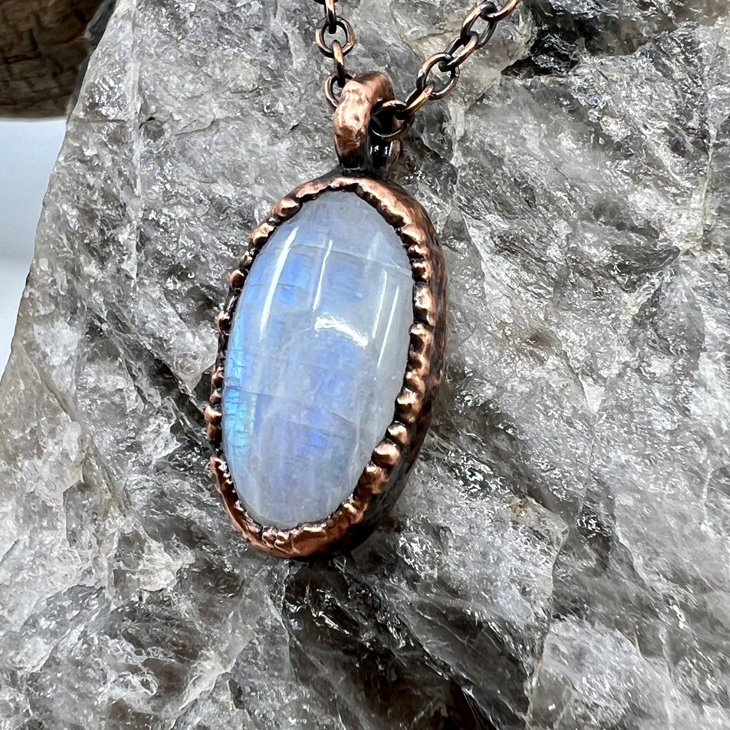 Rainbow Moonstone Necklace - Copper Electroformed