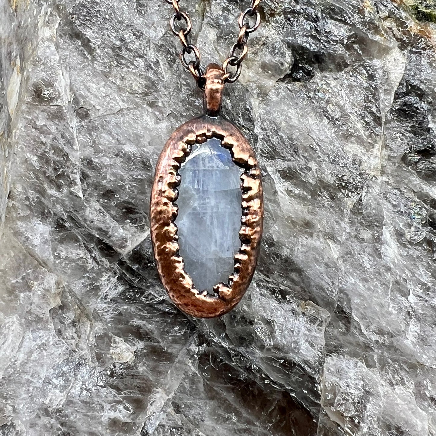 Rainbow Moonstone Necklace - Copper Electroformed