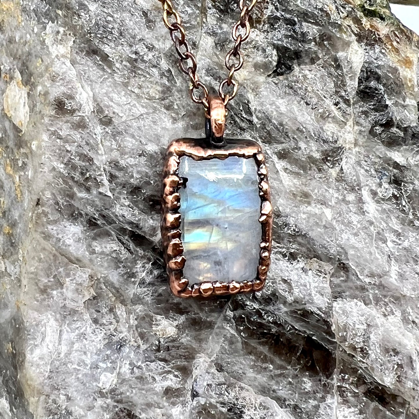 Rainbow Moonstone Necklace - Copper Electroformed