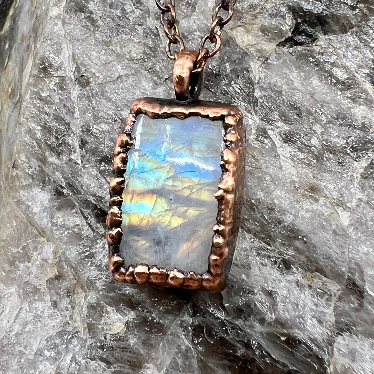 Rainbow Moonstone Necklace - Copper Electroformed