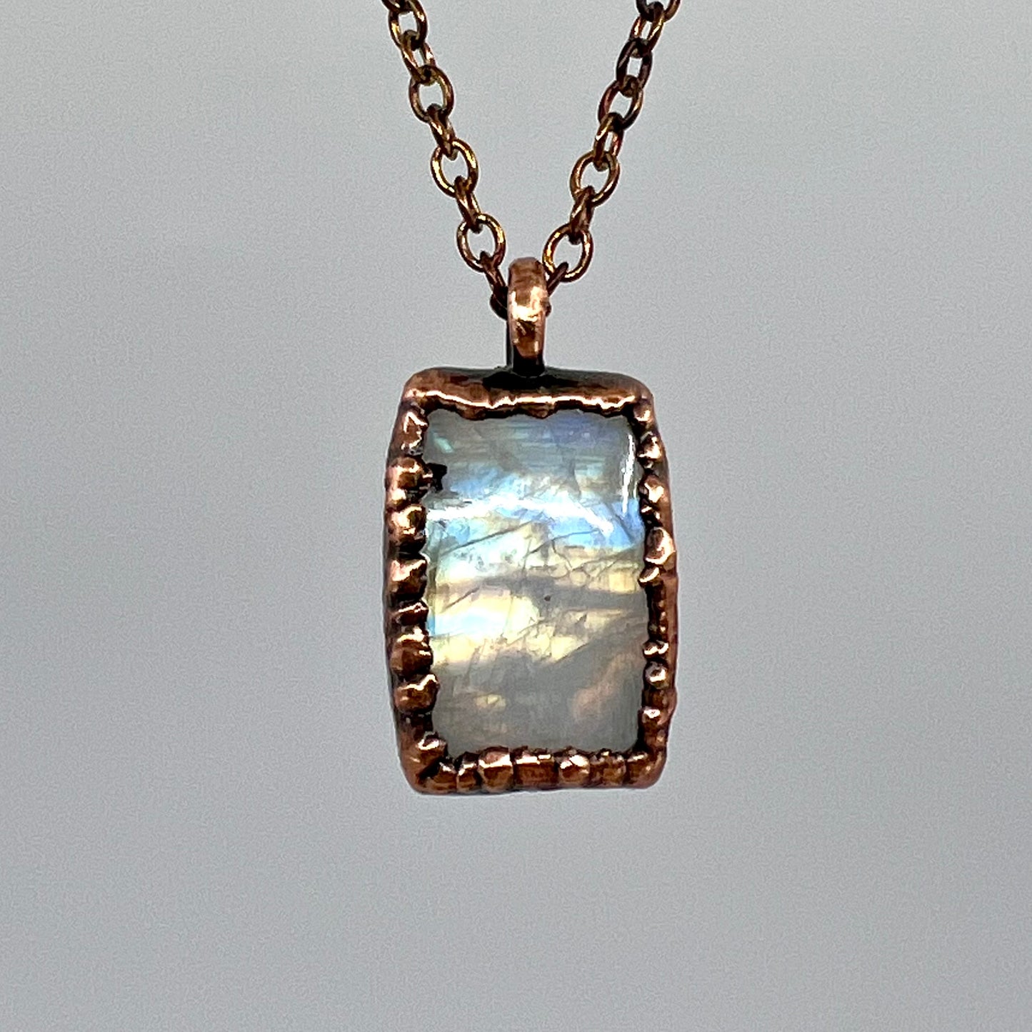 Rainbow Moonstone Necklace - Copper Electroformed