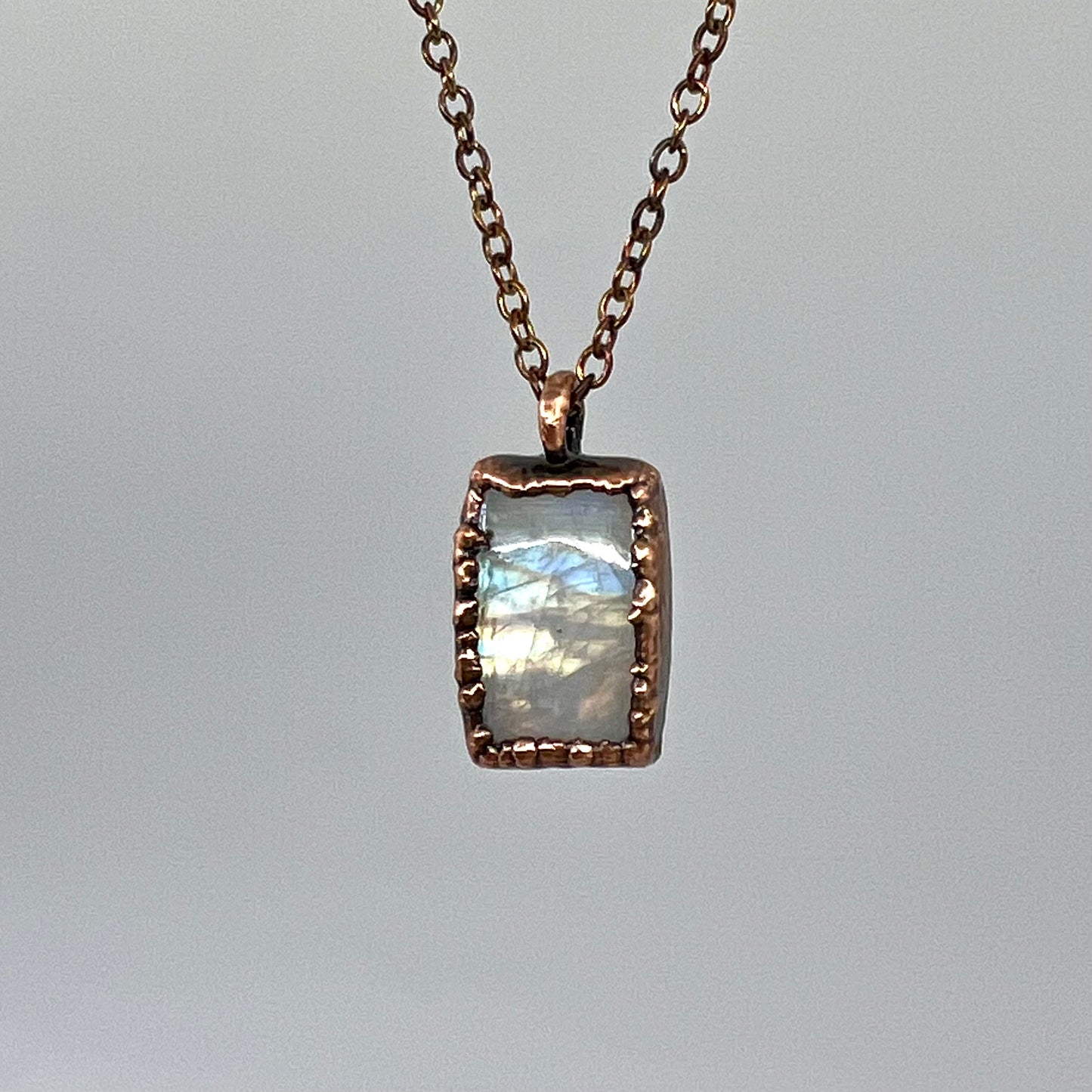 Rainbow Moonstone Necklace - Copper Electroformed