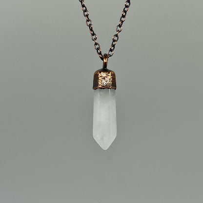 Clear Quartz Point Necklace - Copper Electroformed