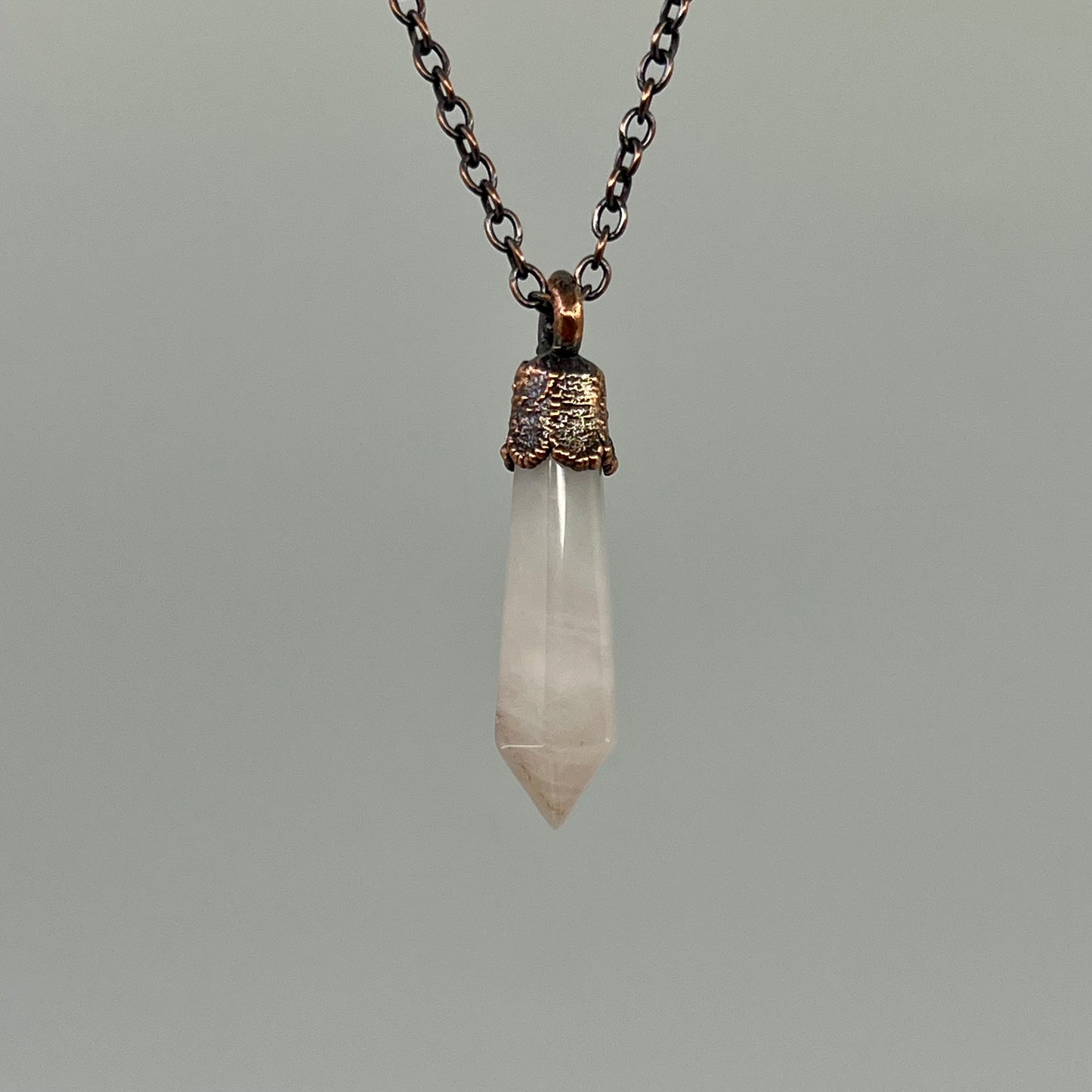 Rose Quartz Point Necklace - Copper Electroformed