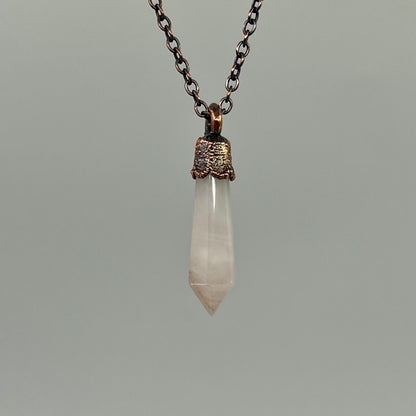 Rose Quartz Point Necklace - Copper Electroformed