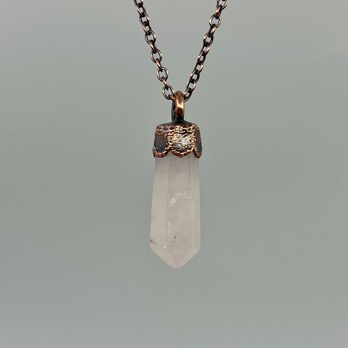 Rose Quartz Point Necklace - Copper Electroformed