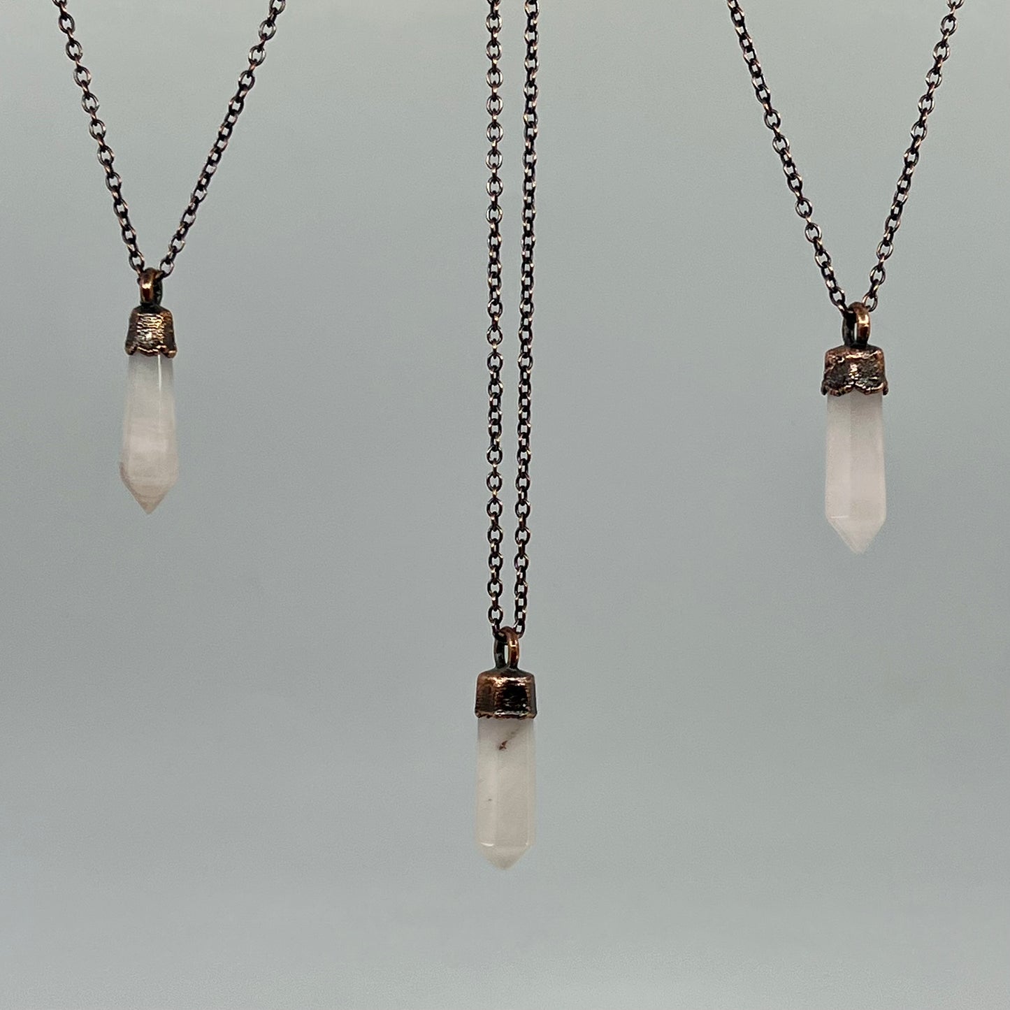 Rose Quartz Point Necklace - Copper Electroformed