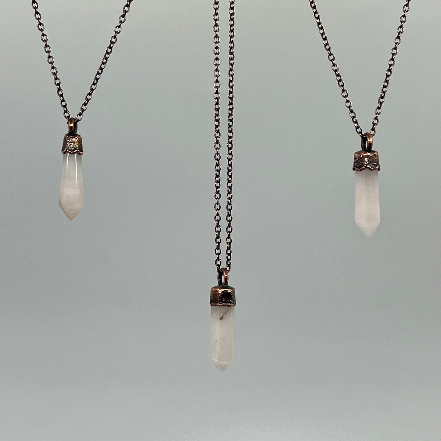 Rose Quartz Point Necklace - Copper Electroformed