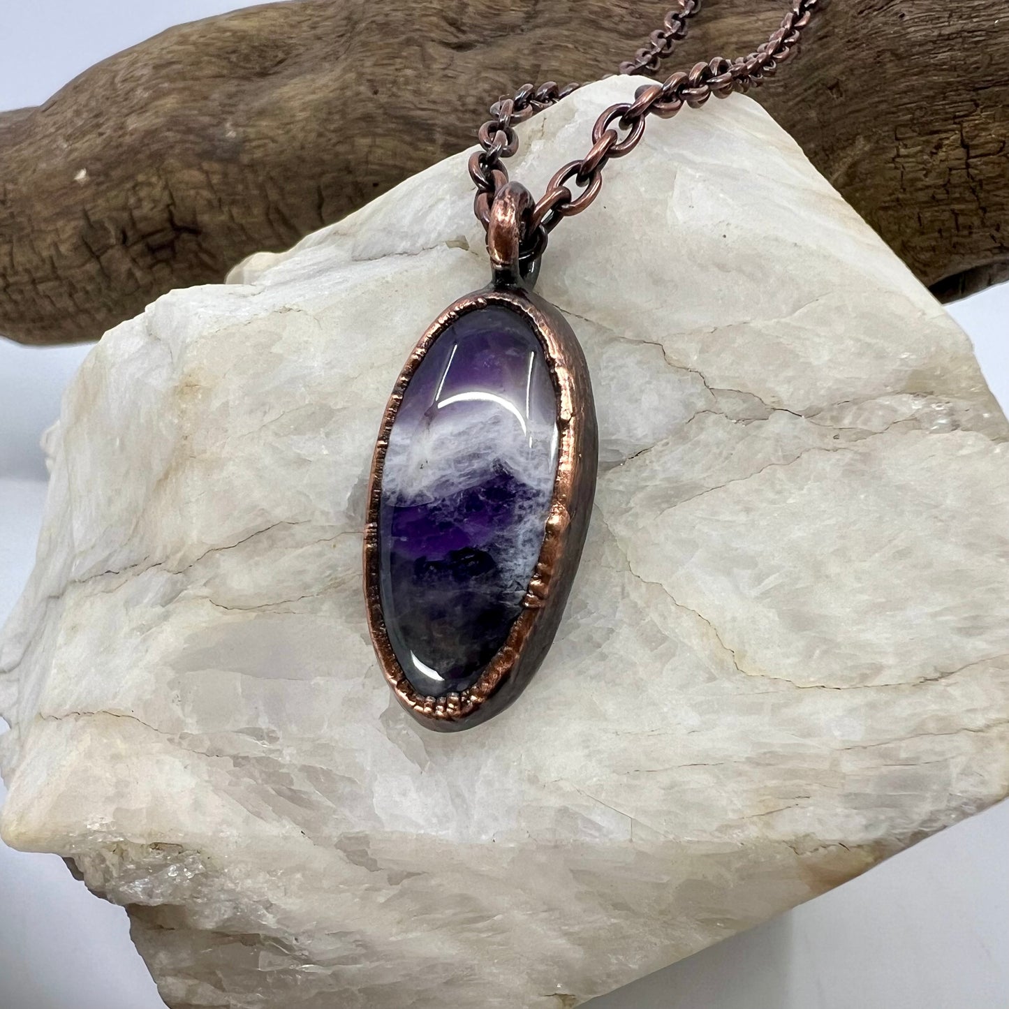 Chevron Amethyst Necklace - Copper Electroformed