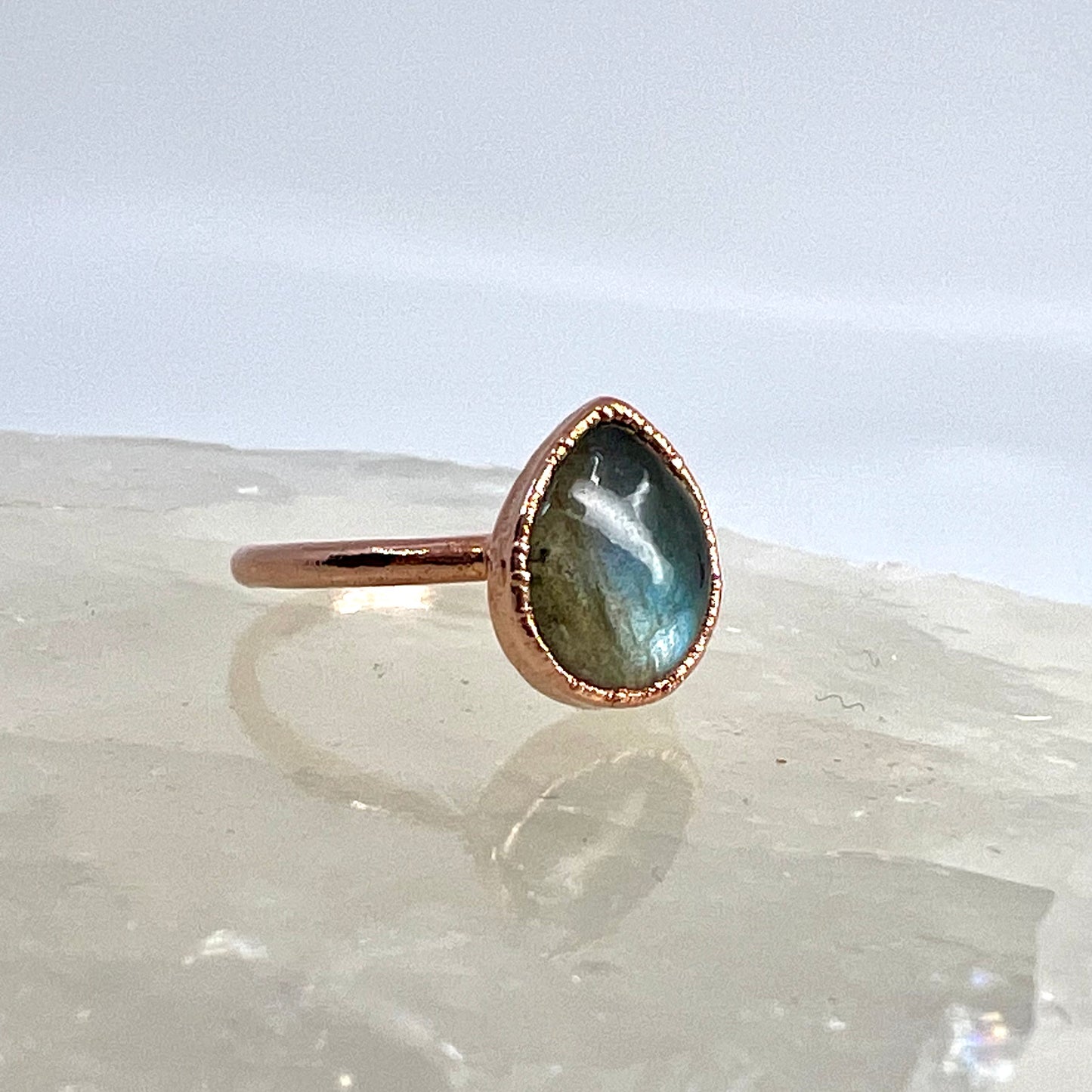 Size 8.25 Labradorite Ring - Copper Electroformed