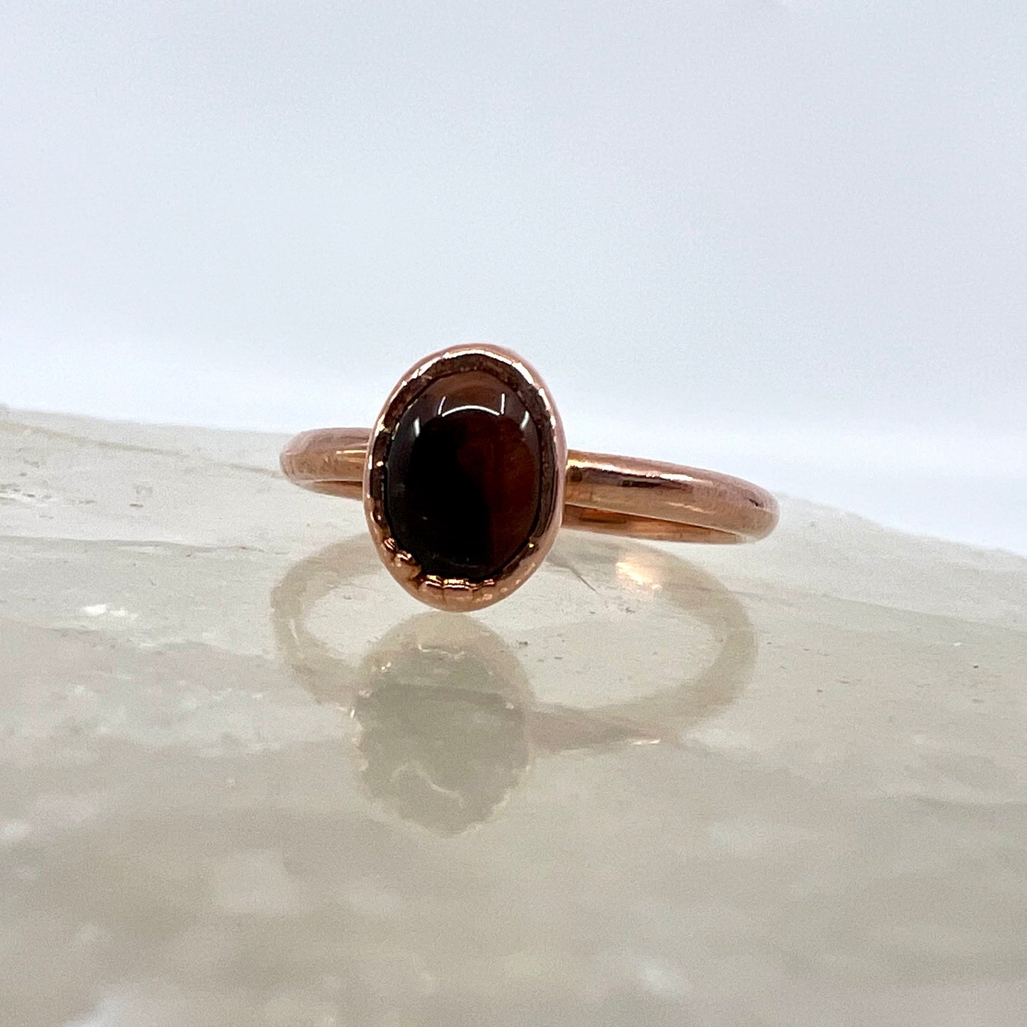 Size 8.25 Red Tiger’s Eye Ring - Copper Electroformed