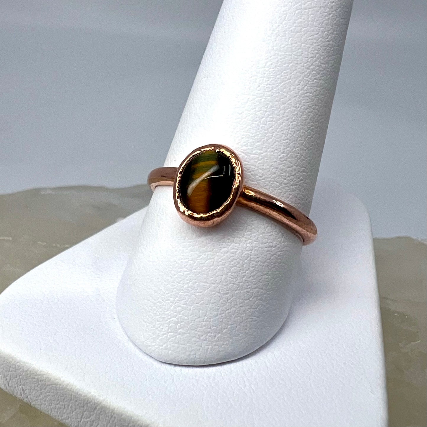 Size 8.25 Blue Tiger’s Eye Ring - Copper Electroformed