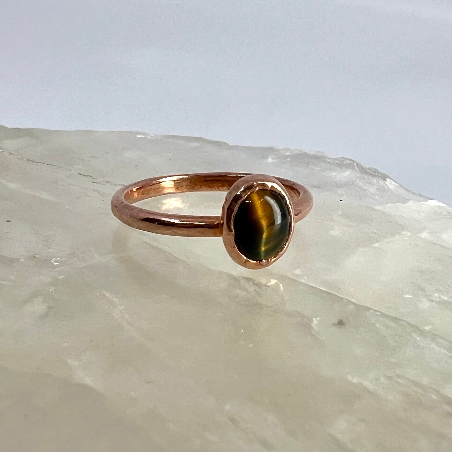 Size 8.25 Blue Tiger’s Eye Ring - Copper Electroformed