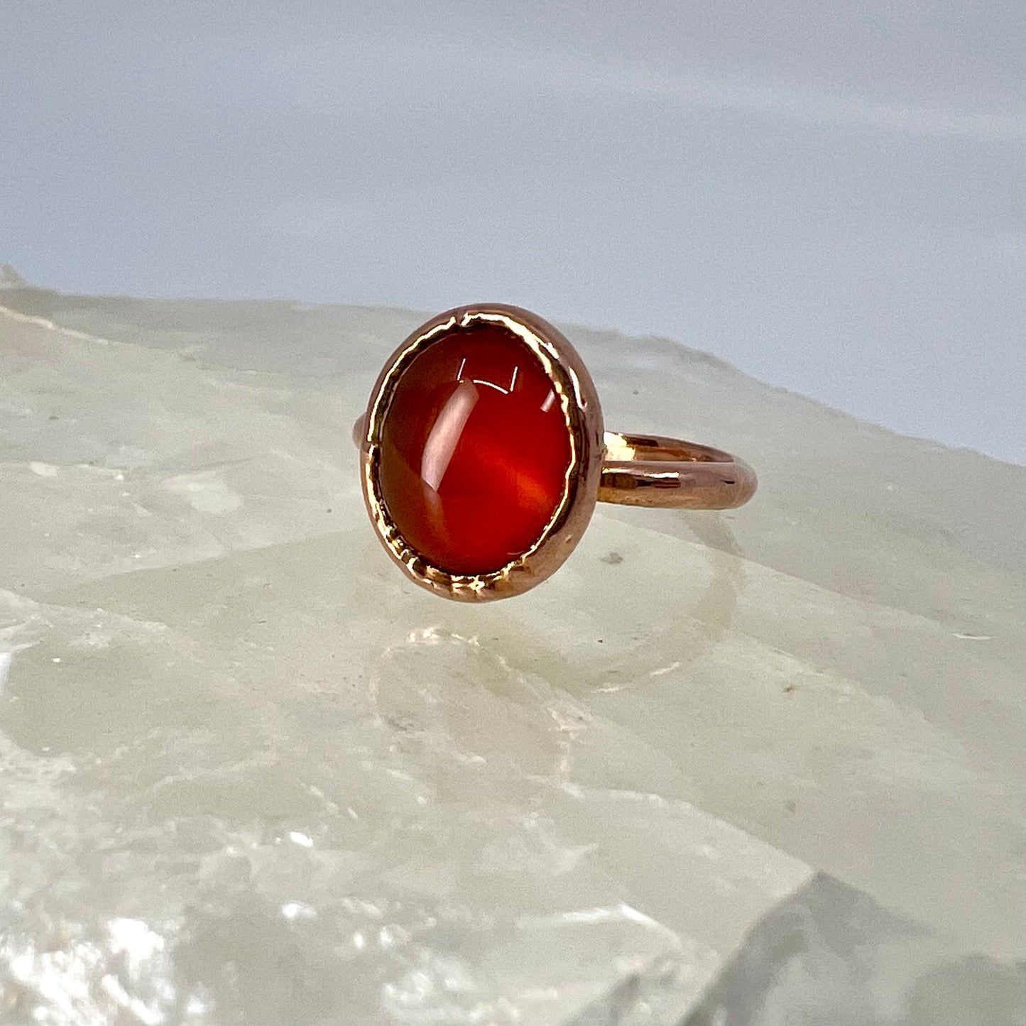 Size 7 Carnelian Ring - Copper Electroformed