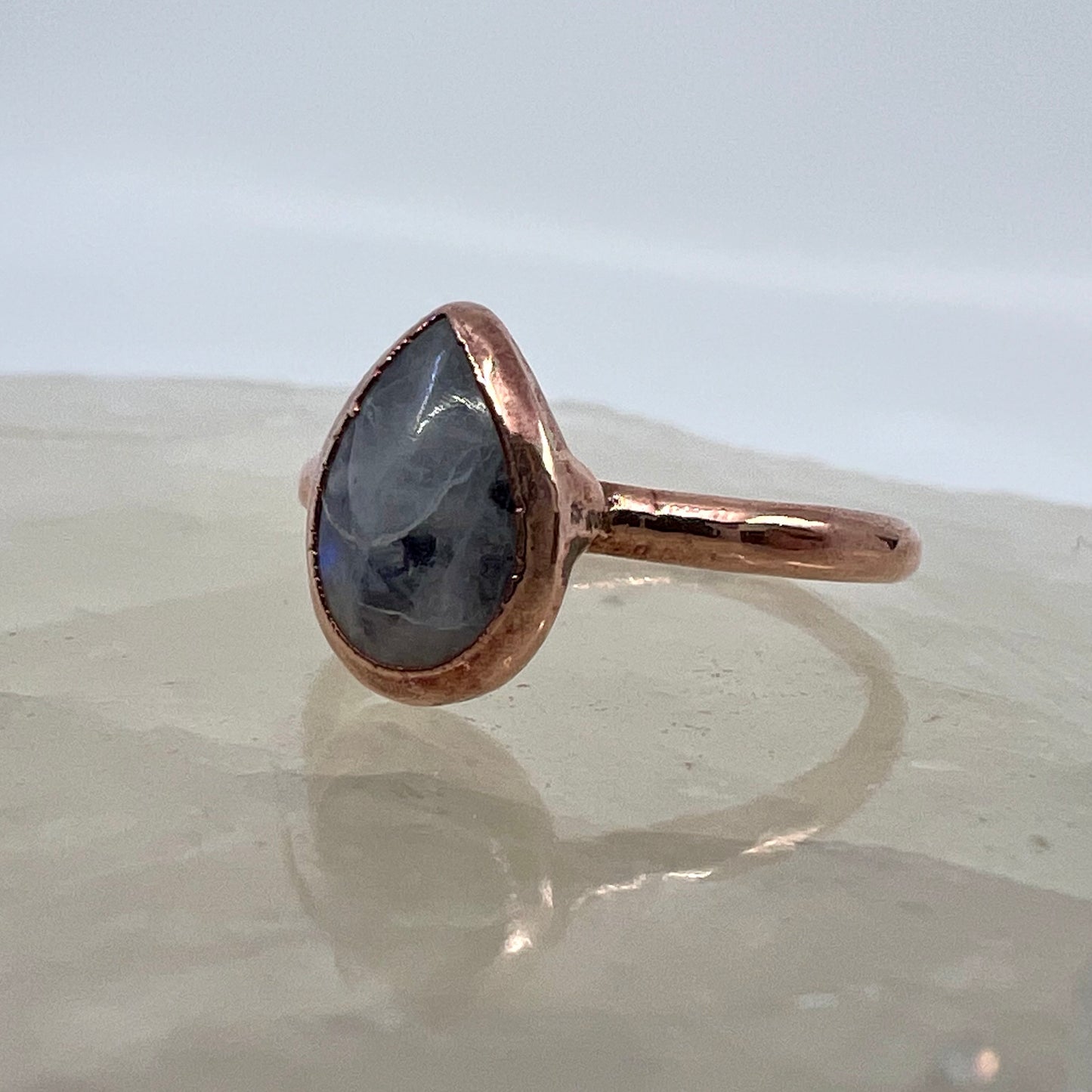 Size 7.25 Moonstone Ring - Copper Electroformed