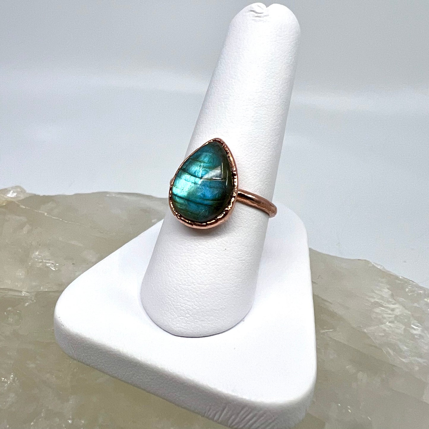 Size 7.25 Labradorite Ring - Copper Electroformed