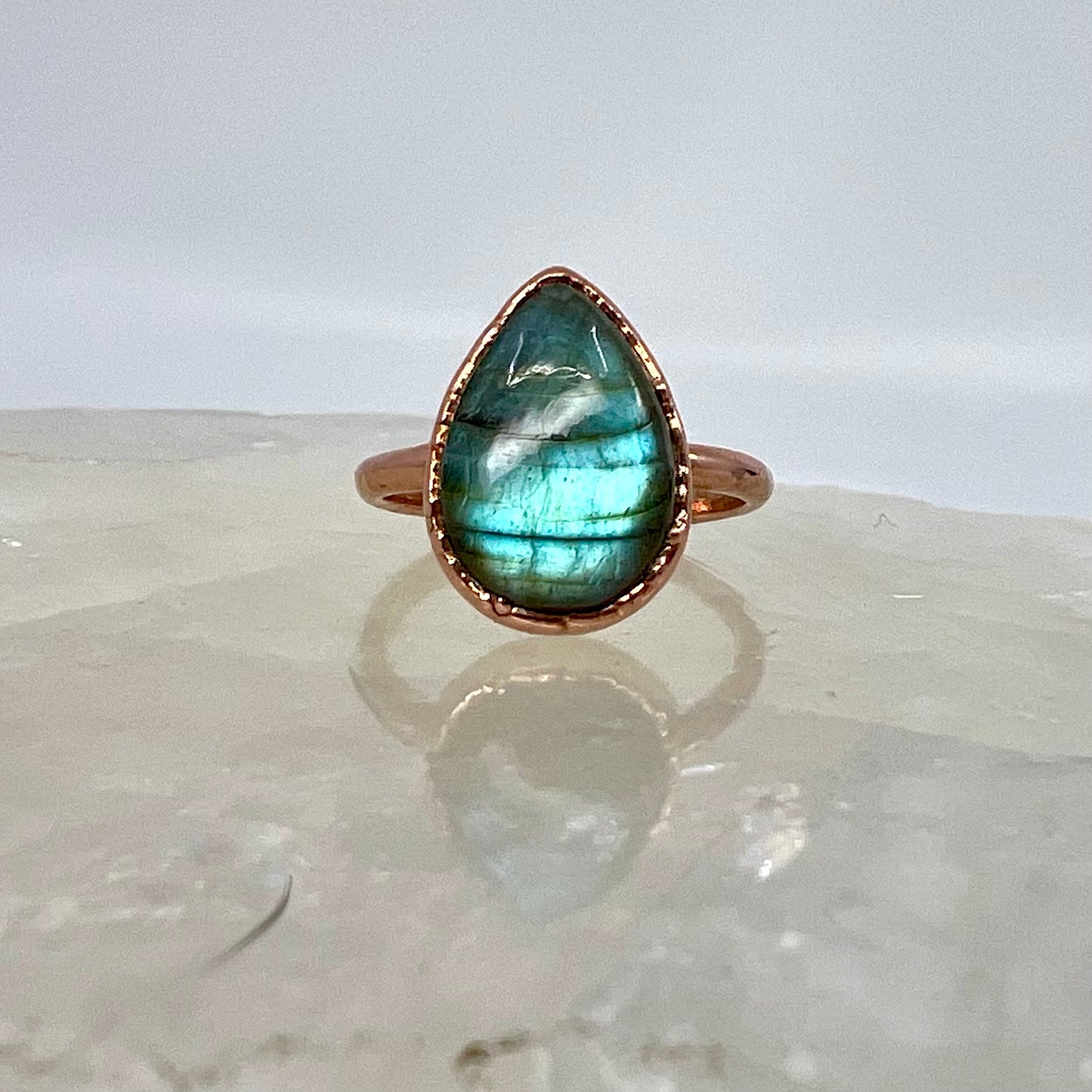 Size 7.25 Labradorite Ring - Copper Electroformed