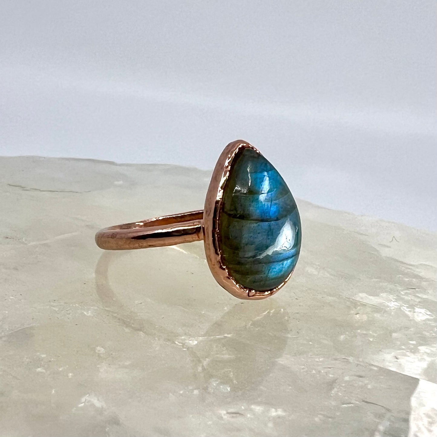 Size 7.25 Labradorite Ring - Copper Electroformed