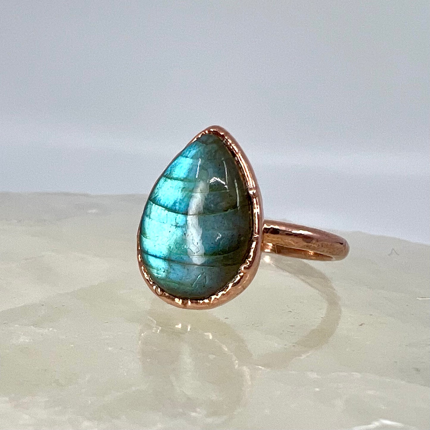 Size 7.25 Labradorite Ring - Copper Electroformed