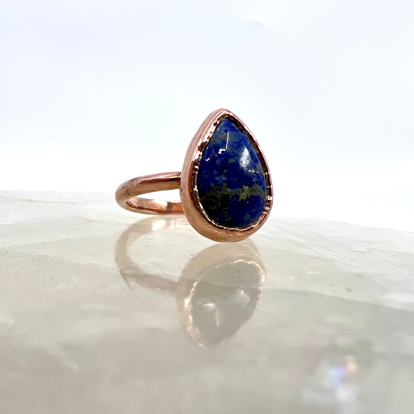 Size 7.25 Lapis Lazuli Ring - Copper Electroformed