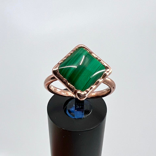 Size 7.5 Malachite Ring - Copper Electroformed