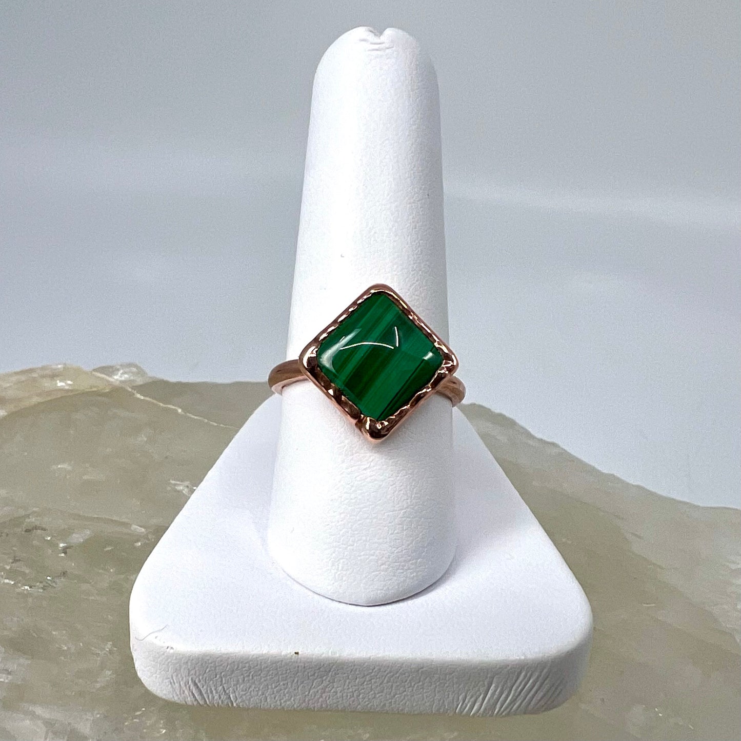 Size 7.5 Malachite Ring - Copper Electroformed