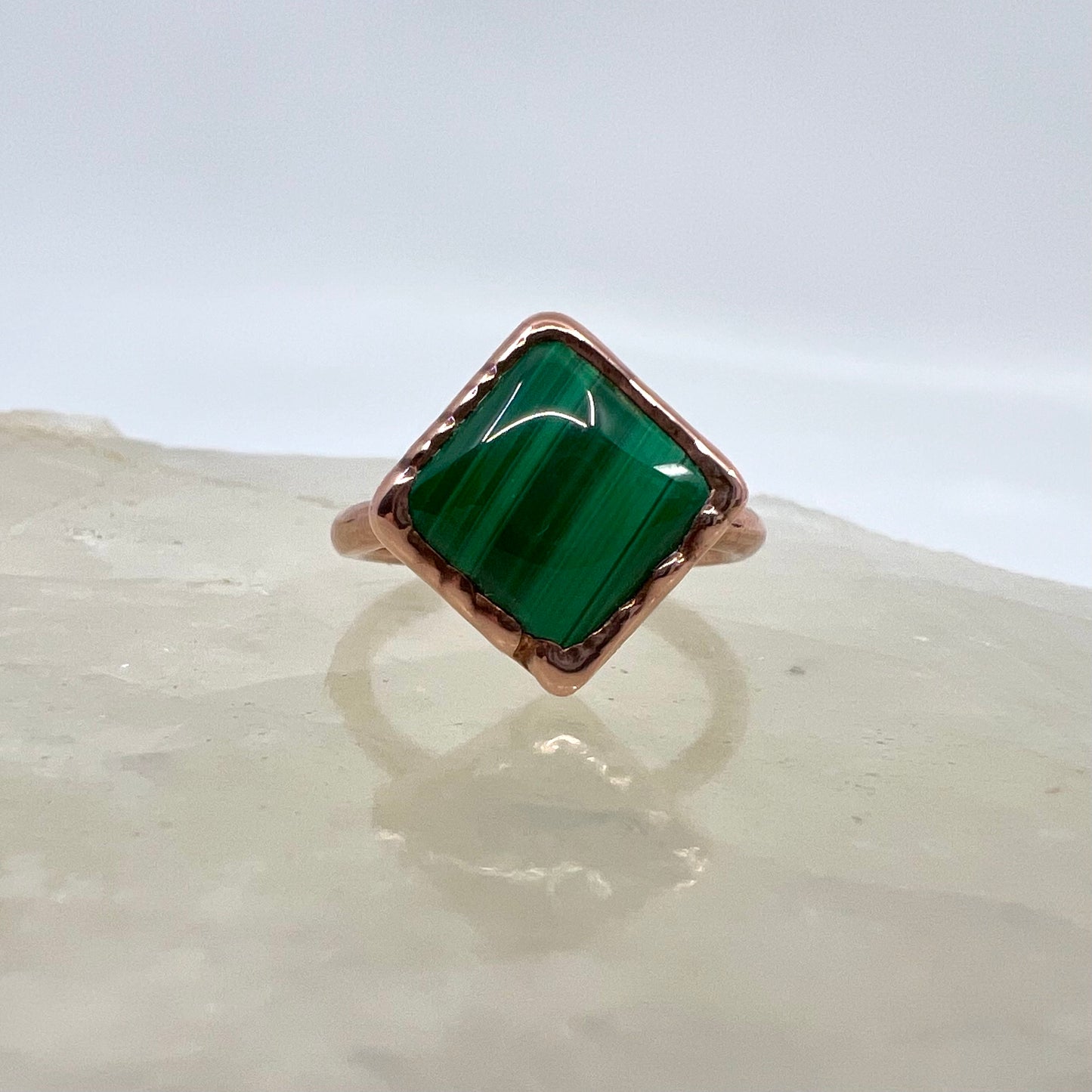 Size 7.5 Malachite Ring - Copper Electroformed