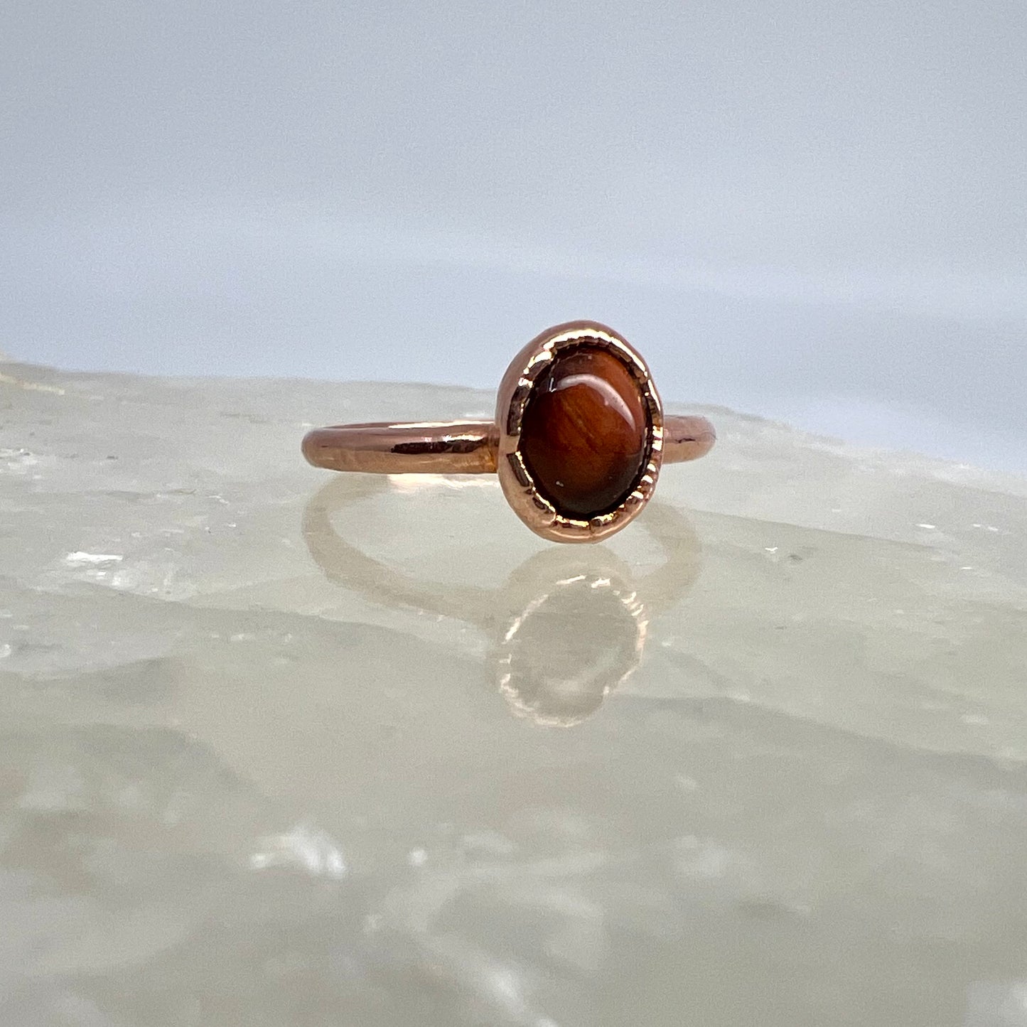 Size 7.75 Red Tiger’s Eye Ring - Copper Electroformed