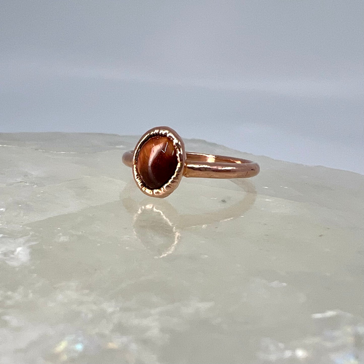 Size 7.75 Red Tiger’s Eye Ring - Copper Electroformed