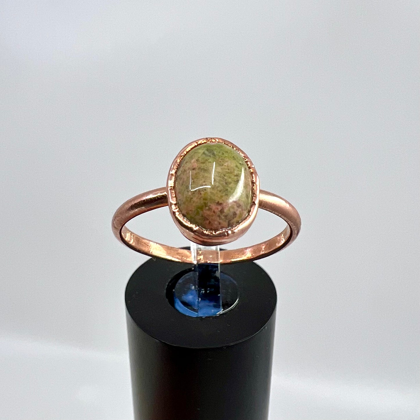 Size 9 Unakite Jasper Ring - Copper Electroformed