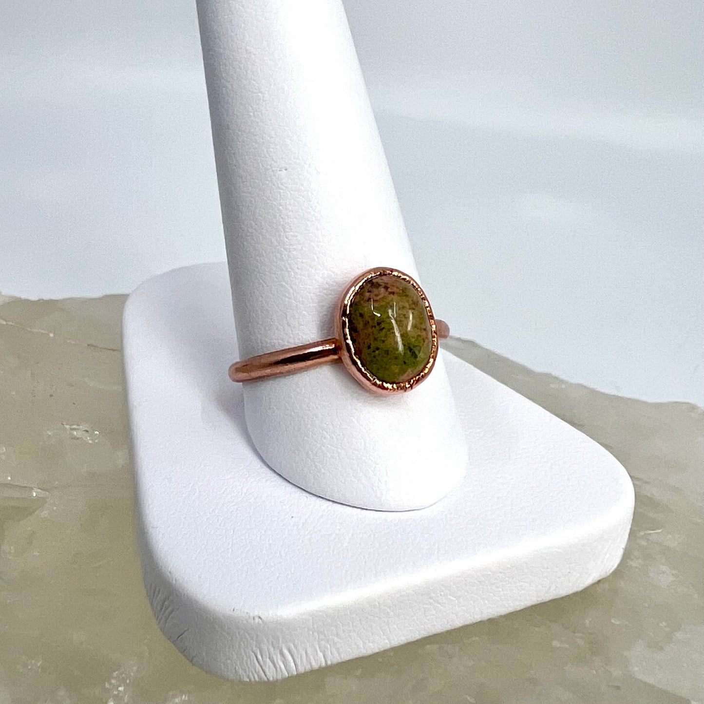 Size 9 Unakite Jasper Ring - Copper Electroformed