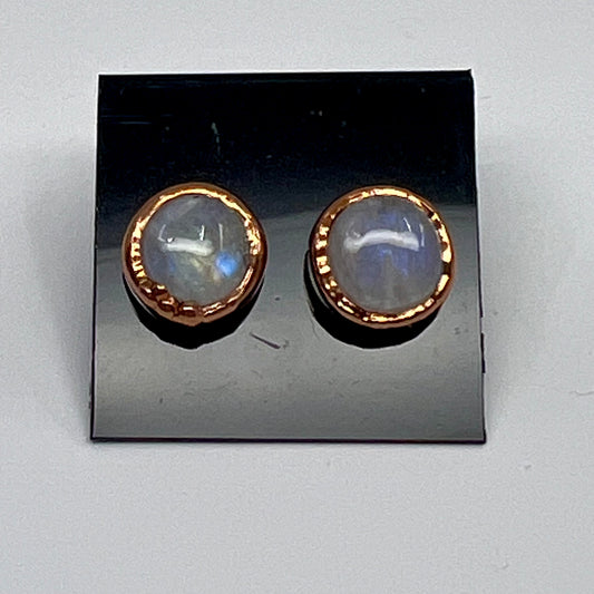 Moonstone Stud Earrings - Copper Electroformed