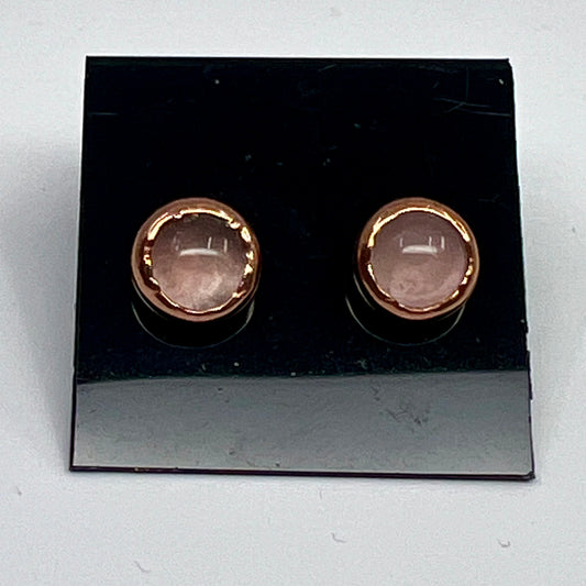 Rose Quartz Stud Earrings - Copper Electroformed