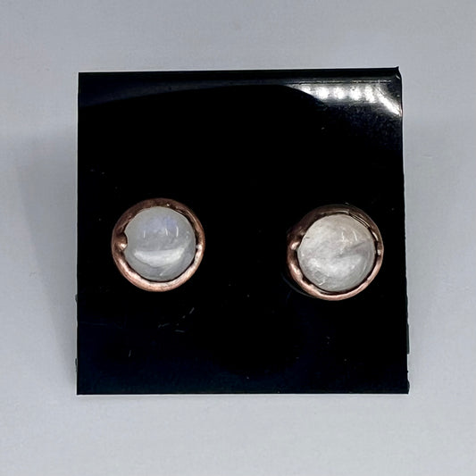 Moonstone Stud Earrings, Antique Finish - Copper Electroformed