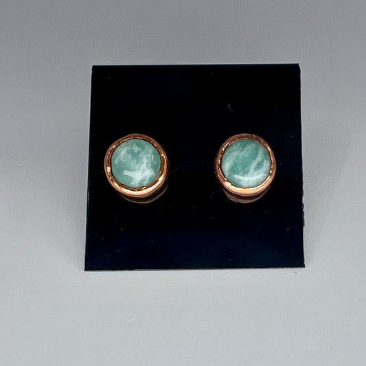 Amazonite Stud Earrings - Copper Electroformed