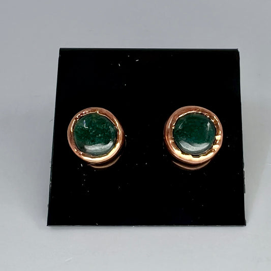 Moss Agate Stud Earrings - Copper Electroformed