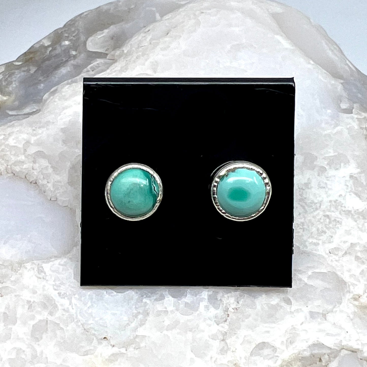 Tibetan Turquoise Stud Earrings, Silver Plated - Copper Electroformed