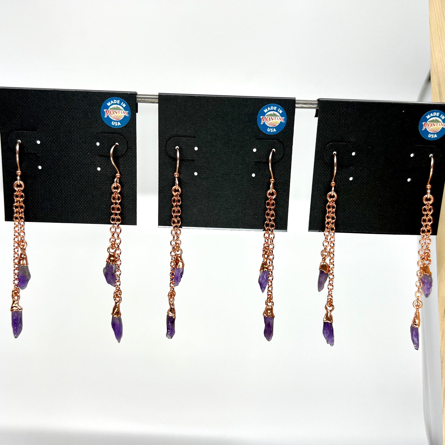 Amethyst Double Strand Dangle Earrings - Copper Electroformed