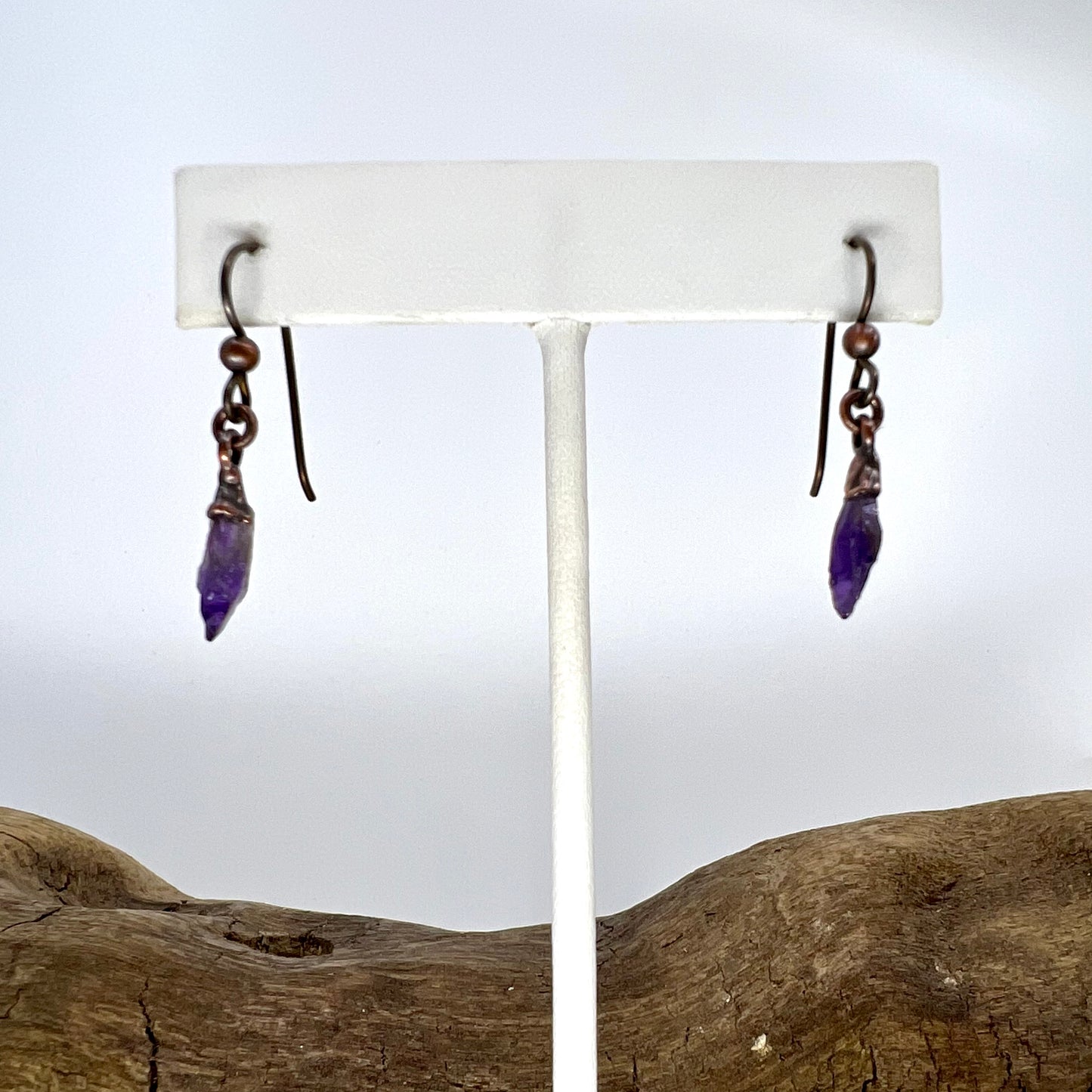 Amethyst Drop Earrings, Antique Finish - Copper Electroformed