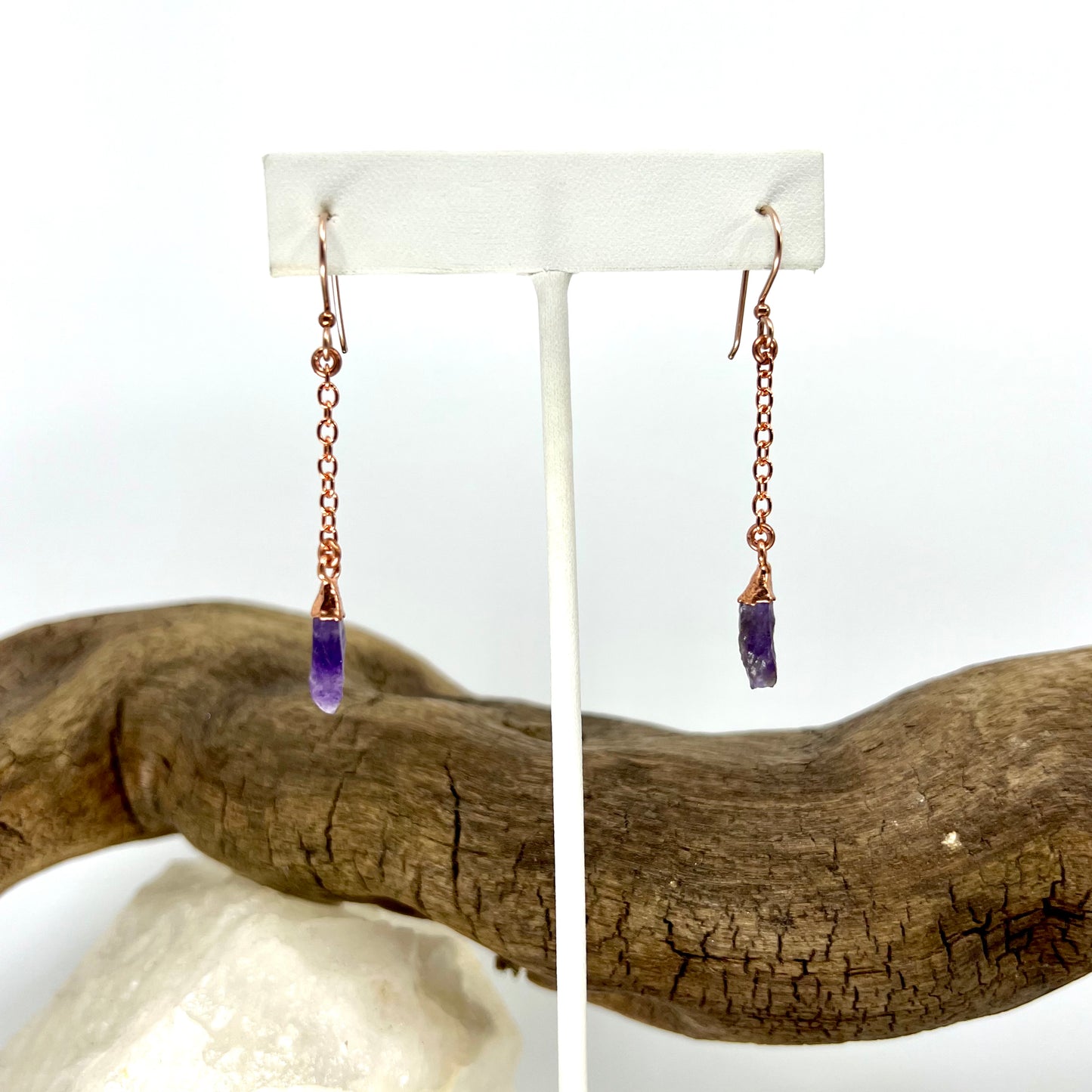 Amethyst Dangle Earrings - Copper Electroformed