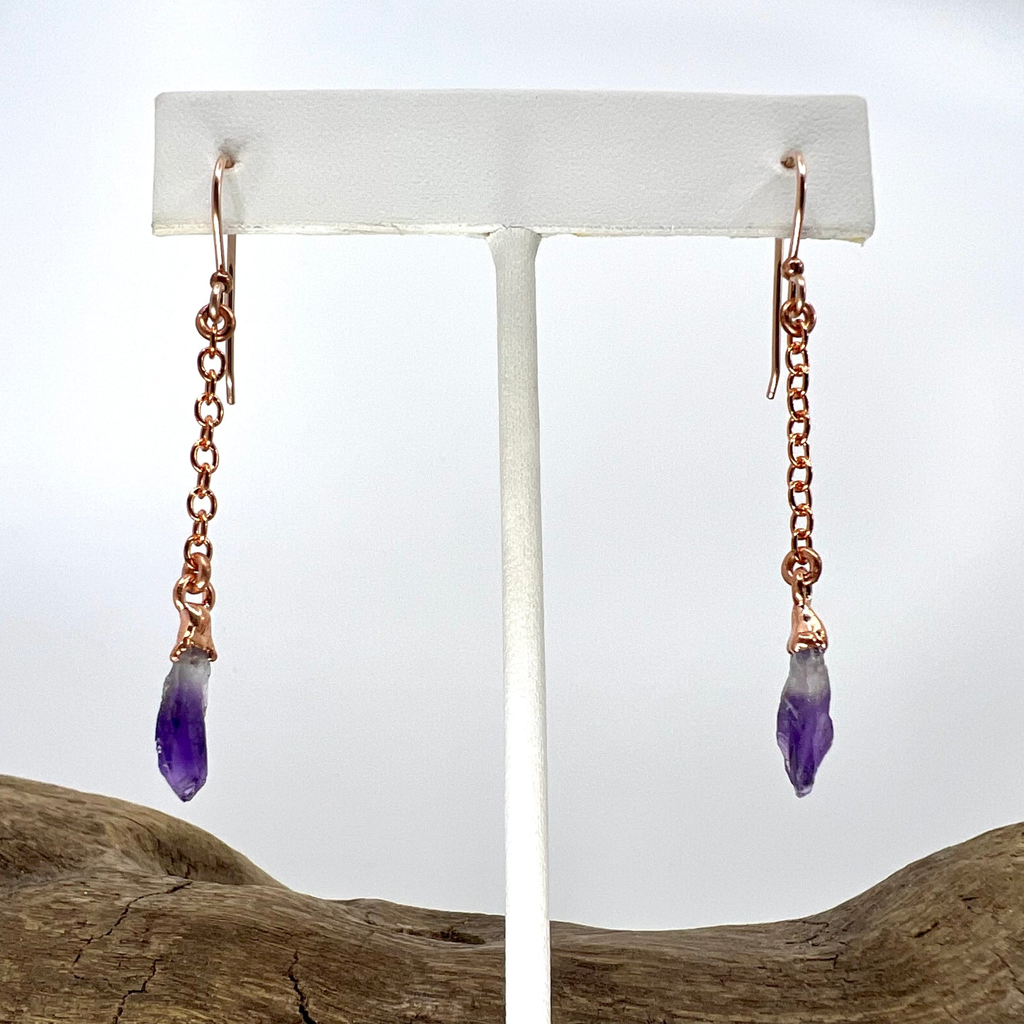 Amethyst Dangle Earrings - Copper Electroformed