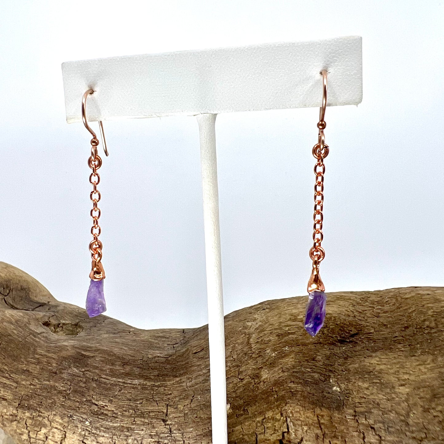 Amethyst Dangle Earrings - Copper Electroformed