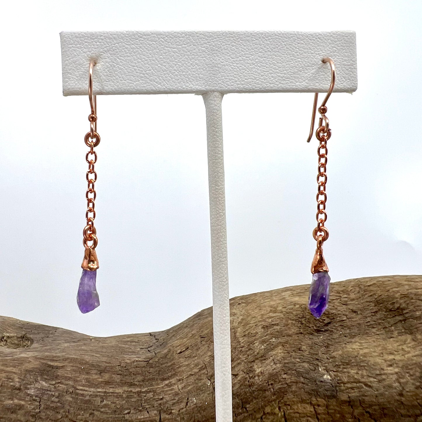 Amethyst Dangle Earrings - Copper Electroformed