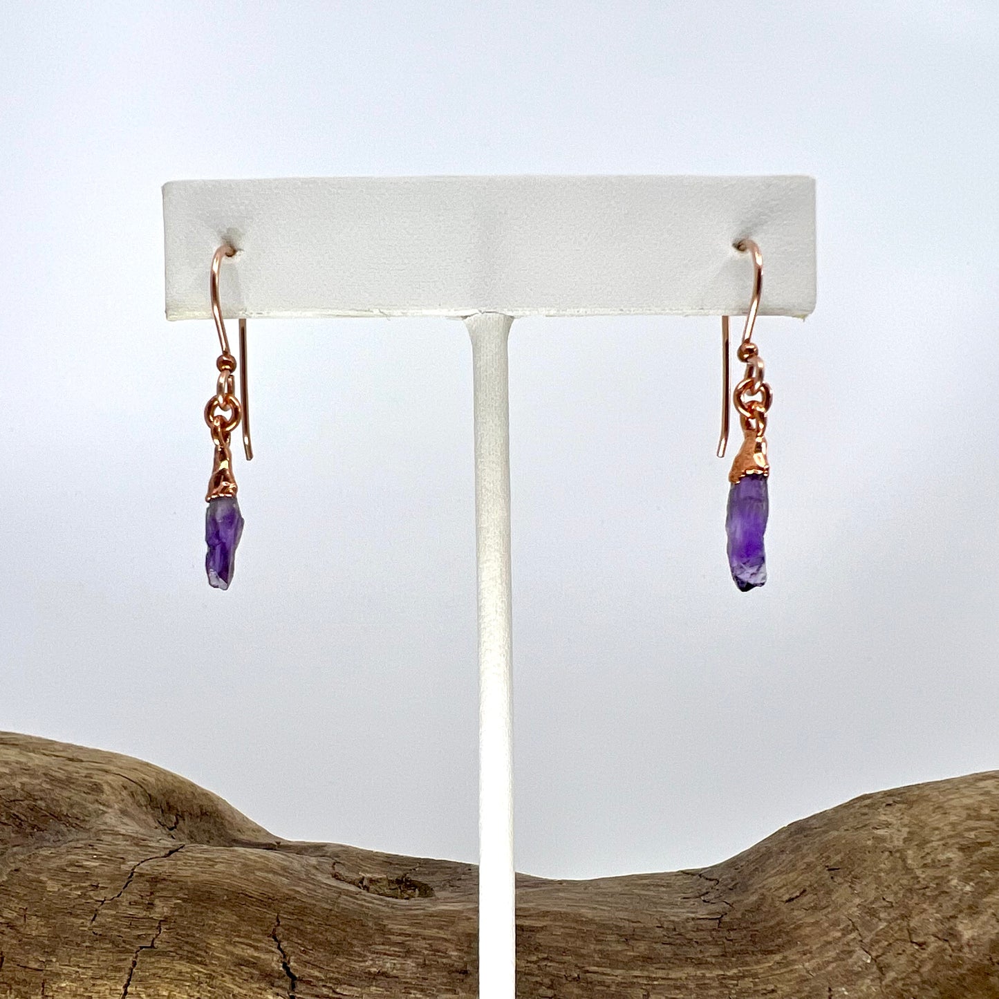 Amethyst Drop Earrings - Copper Electroformed